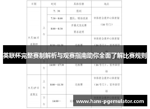 英联杯完整赛制解析与观赛指南助你全面了解比赛规则