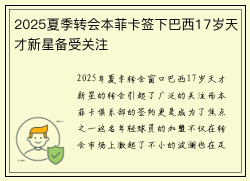 2025夏季转会本菲卡签下巴西17岁天才新星备受关注